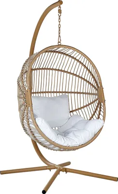 Produktbild von BELIANI Hängesessel aus beige Rattan mit Metallgestell für den Innen- und Außenbereich im Boho-Stil