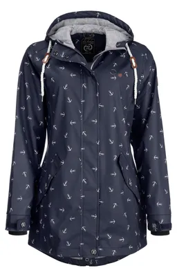 Produktbild von Dry Fashion Damen Regenmantel Cuxhaven mit Anker-Print - Regenjacke Jacke für Frauen mit verstellbarer Kapuze Winddicht Wasserdicht in Navy Größe 36
