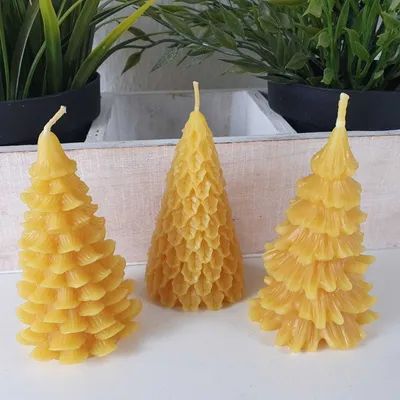 Obrázok produktu pre Včelí vosk sviečka Jedliová sviečka 3 ks sada 9 cm