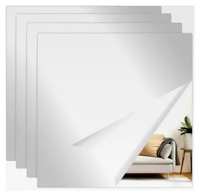 Produktbild von 4 Stück selbstklebende Spiegelfliesen, 20 x 20 cm, quadratische Acrylspiegel für DIY in Badezimmer, Wohnzimmer, Schlafzimmer und Schule