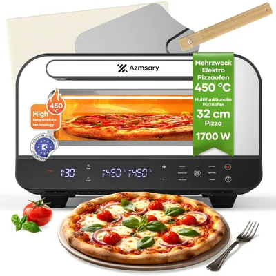 Pizzaofen 1700 W, 450 °C, 32 cm, 6 Programme, 5-in-1, Schwarz