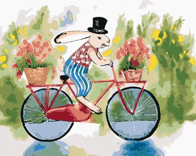 Produktbild von Zuty - Malen nach Zahlen - KANINCHEN MIT HUT AUF DEM FAHRRAD, 40x50 cm, ohne Keilrahmen