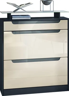 Produktbild von Vladon Schuhschrank Fiesta, Schwarz matt/Creme Hochglanz/Grau Hochglanz - Schuhkipper für 16 Paar Schuhe (89 x 104 x 23 cm)