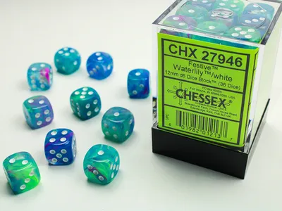 Produktbild von Chessex - Festive - 36x D6 12mm - Waterlily/White