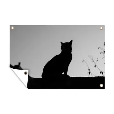 Obrázek produktu pro MuchoWow® Zahradní plakáty - Silueta kočky - černobílá - 40x60 cm - Zahradní dekorace