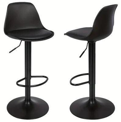 Image de Tabourets de bar - Lot de 2 - Réglables en hauteur - Pivotants - Imitation cuir - Noir