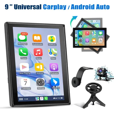 Image de Autoradio portable 9 pouces avec CarPlay sans fil & Android Auto – Caméra de recul incluse, Support magnétique 360°, Installation facile