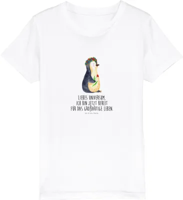 Produktbild von Mr. & Mrs. Panda Kleinkinder T-Shirt Pinguin Blumen 12-14 Jahre (152/164) - Weiß - Geschenk, Positiv, Kindershirt, Leben, Baumwoll Kinder, Teenager, Geschenkidee, Bio