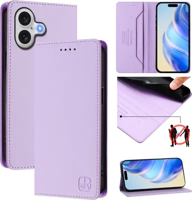 Produktbild von Lederhülle für iPhone 17 Hülle Flip Brieftasche Kartenfächern Ständer Schutzhülle Violett