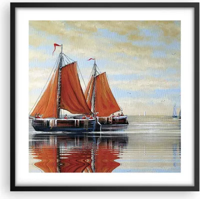 Produktbild von Gerahmtes Poster - Schwarzer Rahmen - Segelschiffe Öl Orange - 50x50 cm - Wand Bild - Wanddeko - Wandbilder - Kunstposter - Wandposter - Bilderrahmen - Bilder - Kunstdruck - P2BAC50x50-4404