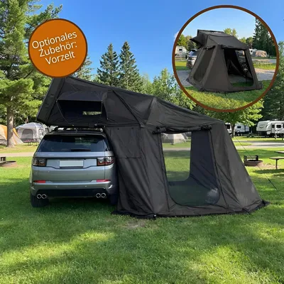 Produktbild von Dachzelt Autodachzelt Aluminium Case 190x210x110cm, bis zu 5 Personen Schwarz LED mit Vorzelt und vielen Extras