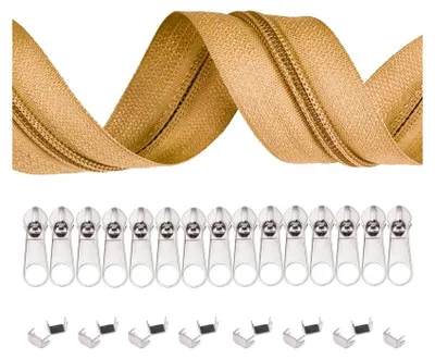6m Endlos-Reißverschluss 5mm mit 15 Zippern und 15 Endstücke cognac-braun