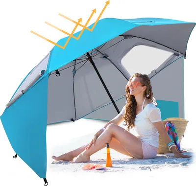 Zdjęcie produktu dla TolleTour Parasol plażowy 210 cm, ochrona UV 50+, regulowany, z kotwicą do piasku, torba transportowa, wodoodporny, parasol plażowy, ogrodowy, balkonowy, kolor błękitny