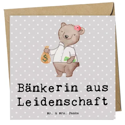 Produktbild von Mr. & Mrs. Panda Grußkarte Bänkerin Leidenschaft - Grau Pastell - Geschenk, Witzig, Spruch, Bankangestellte, Ausbildung, Beruf, Lustig, doppelkarte, Glückwunschkarte