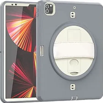 Zdjęcie produktu dla etui pancerne na iPada Pro 5/4/3 12,9" z podstawką i paskiem, szare