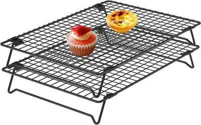 Immagine prodotto di Set di 2 ripiani refrigerati, ripiani per cialde in acciaio inossidabile, pieghevoli, rettangolari 34 x 24 x 6 cm, per cialde, torte, pane, biscotti, cupcake