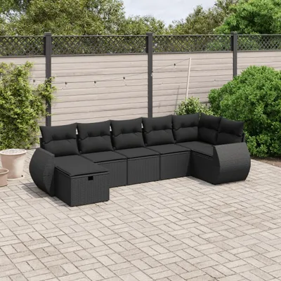 Produktbild von 7-tlg. Garten-Sofagarnitur - mit Kissen Schwarz Poly Rattan - Gartenmöbelset 3264121