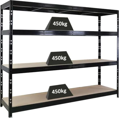 Produktbild von Profi Schwerlastregal Rhino | HxBxT 180x240x60cm | 4 Spanplatten-Ebenen 8mm | Fachlast 450kg | Schwarz