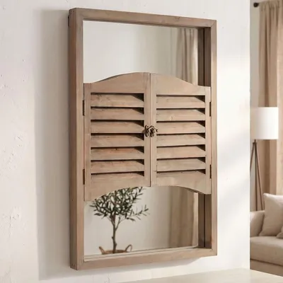 Produktbild von Wandspiegel - Holzspiegel - Shabby-Chic-Stil - 60 cm - Braun