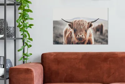 Produktbild von MuchoWow® - Leinwandbilder - Schottischer Highlander - Berg - Hoorn, Wandbild, Wanddeko Bilder Wohnzimmer, 60x40 cm