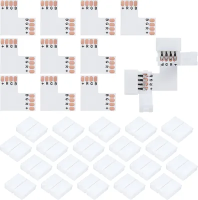 Image de 10Pcs Connecteurs de Bande LED en L 4-Pin avec 20Pcs Clips de Connecteur pour Bande Lumineuse SMD 5050 3528 RGB