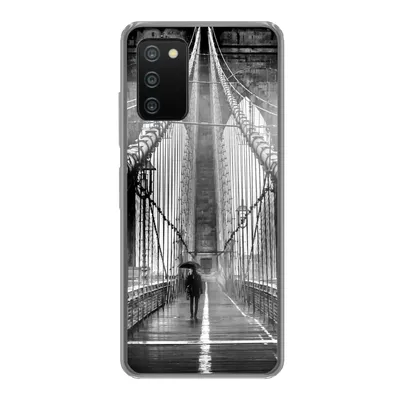 Produktbild von MuchoWow® Handyhülle Schutzhülle Hülle für Samsung Galaxy A03s Brooklyn Bridge während des Regens in Schwarz und Weiß Silikon Softcase Handy Hülle - Schutz