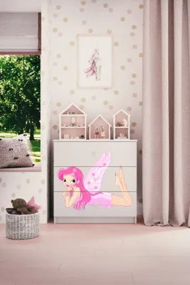 Produktbild von Kinderkommode mit Schubladen Elfe mit Flügeln in der Farbe Weiß Babydreams