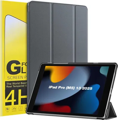 Produktbild von Schutzhülle + 2x 4H Displayfolie für Apple iPad Pro 8. Gen (M5) 2025 13 Zoll Cover Case Schutz Tablet Farbe: Grau
