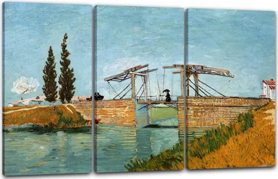 Produktbild von Leinwandbild 3-teilig (120x80cm): Vincent van Gogh - Brücke von Langlois (1888), echter Holz-Keilrahmen inkl. Aufhänger, handgefertigt in Deutschland