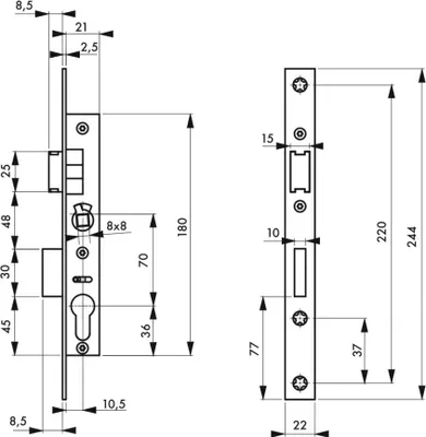 Image de Boitier de serrure à cylindre profilé L21/A10.5/EA70 THIRARD réversible têtière INOX sans Interchangeabilité 1/2T - Rlx - 00014710