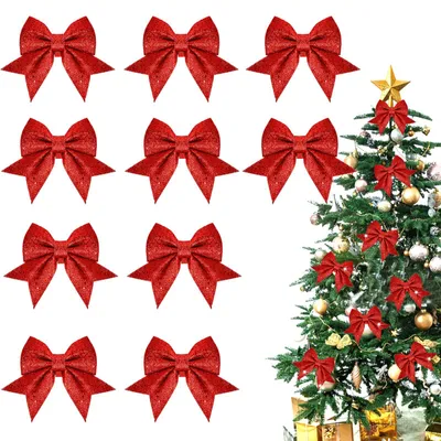 Weihnachtsschleifen, 10 Stück, rot, 12×15 cm, für Baum und Deko