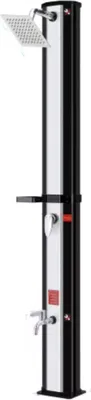 Image de Douche d'extérieur chauffée par le soleil Valora – 35/40 L – Douche à effet pluie et douche pour les pieds – Pour le jardin, le camping, la piscine et la plage – Résistante aux UV – Noir/Argent
