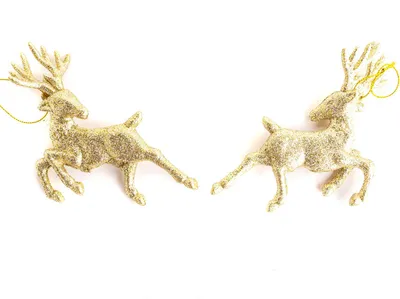 Produktbild von Deko Hirsch 2er Set mit Glitzerüberzug gold