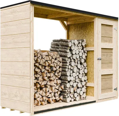 Zdjęcie produktu dla Szopa na drewno opałowe – 75 x 217 x H159 cm – szopa na narzędzia i drewno 1,09 m² + 0,53 m² – TIMBELA M981