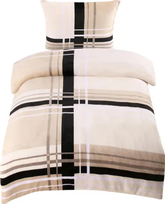 Produktbild von Winter Bettwäsche Teddy Plüsch gestreift modern Kuschelig Flauschig Warm Weich, Größe:2 teilig 155x220 cm, Farbe:beige