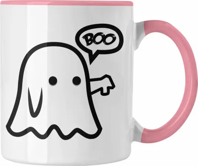Produktbild von Trendation - Halloween Tasse Kürbis Dekoration Becher Boo Geist Daumen Runter (Rosa)