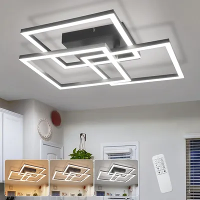 Zdjęcie produktu dla Lampa sufitowa LED ZMH z regulacją jasności – lampa sufitowa do salonu 31 W z pilotem; kwadratowe oświetlenie sufitowe do sypialni, kuchni i biura