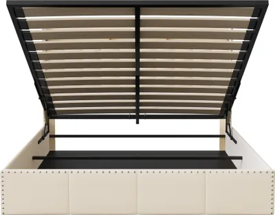 Immagine prodotto di CDGlobal letto imbottito 140x200cm con USB, letto a molle insacchettate con contenitore e rete a doghe, letto matrimoniale con Led /Type-C e testata contenitore, letto contenitore per giovani, biancheria, beige