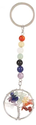 Image de Porte-clés avec pendentif arbre des 7 chakras, perles en cristal artificiel colorées, adapté pour sac à main, sac à dos ou porte-monnaie.