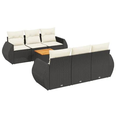 Produktbild von vidaXL 7-tlg. Garten-Sofagarnitur mit Kissen Schwarz Poly Rattan