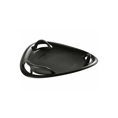 A black plastic sled on a white background.