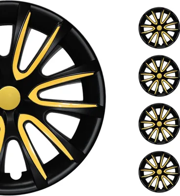 Produktbild von 4x Radblenden Radkappen Radzierblenden für 14" Zoll Stahlfelgen Schwarz Gelb