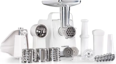 Produktbild von Klarstein Mighty Mince, elektrický mlynček na mäso, 500-1361 W, nástavce, biely