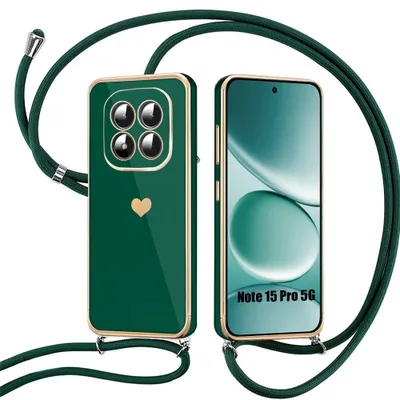 Image de Coque pour Xiaomi Redmi Note 15 Pro 5G, Silicone Anti-Rayures Motif Cœur avec Cordon Vert Nuit