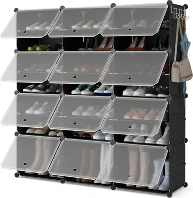 Image de Étagère à chaussures extensible à 12 cubes avec crochets latéraux