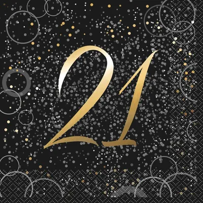 Produktbild von 21. Geburtstag 16 Servietten in Schwarz Gold foliert