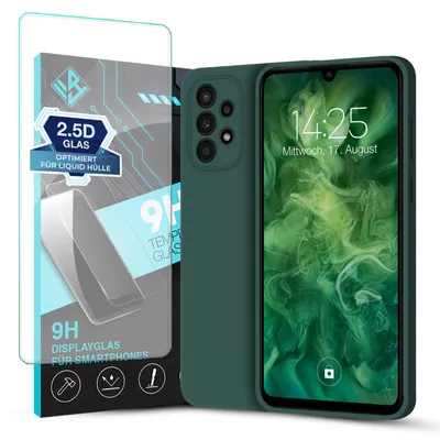 Produktbild von Hülle für Samsung Galaxy A23 5G mit 9H Displayglas Displayschutz Case Cover Bumper Smartphone Softgrip Schutzhülle Farbe: Grün
