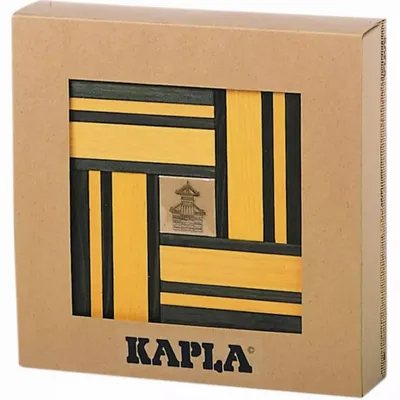 Produktbild von KAPLA Kiefernholz Holzbausteine, 40 Stück, Grün & Gelb, 11,8 x 2,4 x 0,8 cm, verbindungsloses Konstruktionsspielzeug, mit Anleitungsbuch, ab 3 Jahren
