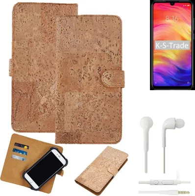 Produktbild von K-S-Trade Hülle kompatibel mit Xiaomi Redmi Note 7 Global + in ear Kopfhörer Kork Handyhülle Cover  Schutzhülle TPU Case Bumper in Hellbraun, (1x)