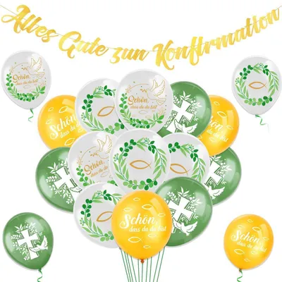 Productafbeelding van Confirmatiedecoratieset: guirlande en 20 ballonnen met eucalyptusmotief